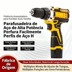 Furadeira Elétrica Brocas Profissional Amarela 21v - Mandril 10mm - Para Furadeira