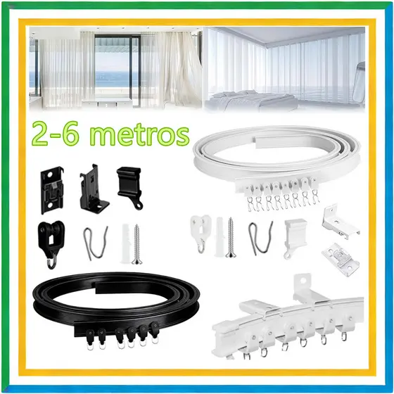 Trilho para cortina de teto, montado na parede, 2-6 m, trilho guia de haste de cortina de PVC Super longo preto, branco