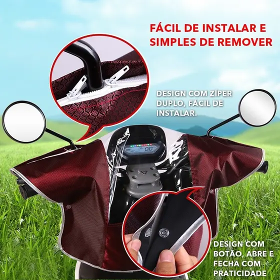 Capa Frontal Para Moto Eletrica Scooter Impermeavel Com Visor Transparente Protecao Chuva Sol
