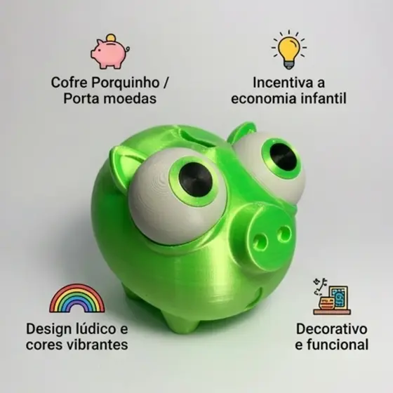Cofre infantil / Cofre Porquinho / Economizar Moedas / Cofre com abertura / Presente criativo / Decoração