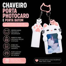 Chaveiro Porta Batom Gatinho com Porta Photocard - K-Pop - BTS - Acessório - Ideal para presentear - Impressão 3D