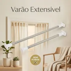 Varão Extensivel SEM FUROS Grande Maior Medida Inox Resistente Porta Cortina De Box E Banheiro Multiuso