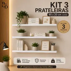 3 PRATELEIRAS MDF 60x2070x2080x2090x20 parede branca organizadora cozinha quarto sala escritório madeira livros estante.