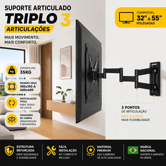 Suporte Articulado Para TV Televisores Universal De 32 A 55 Polegadas 35KG 4 Movimentos