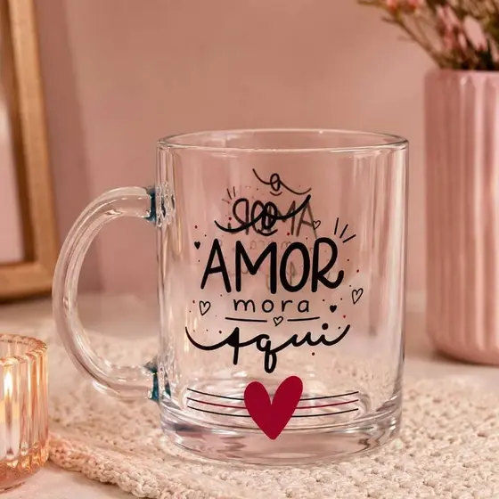 CANECA DE VIDRO 350ML AMOR