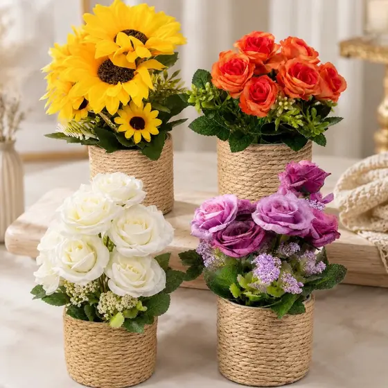 VASO C/ FLORES BASE SISAL