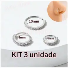 kit 3/2/1 unidade Piercing Nariz Cartilagem Argola Cravejado Strass 6/8/10mm Elegante e estiloso para usar no dia a dia.