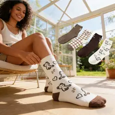 Kit 3-6-9-12 Pares de Meias Femininas Estampado Ursinho Confortável - Tamanho Único