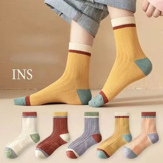 3-12 pares de meias de cano médio para mulher, meias elegantes, giras, casuais e versáteis