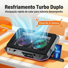 Suporte Base Gamer para Notebook Refrigeração RGB Ajuste Ergonômico e Tamanho GG 3000rpm (DELTA-B3126GG)