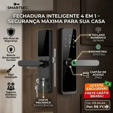 Fechadura Digital Inteligente 4 em 1 – Biometria, Senha, NFC e Chave Tradicional (RF433)