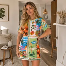 Vestido Feminino Curto Estampado Soltinho Casual Confortável Leve Para Dia a Dia Férias Praia Verão