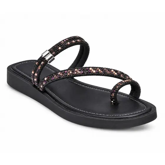 Sand谩lia Rasteirinha Feminina Luxo Brilho Strass Super Confort谩vel Ideal Passeios e Festas Casual