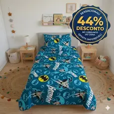 Cobre Leito Solteiro Batman Kit Infantil Estampado Dupla Face