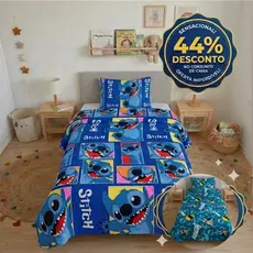 Kit Colcha Cobre Leito Infantil E Adulto 2 Peças Solteiro Dupla Face Liso e Estampado Stitch