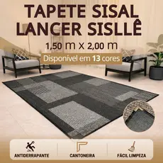 Tapete Sisal 200x150 cm Lancer Sisllê Antiderrapante Cantoneira Aço Cromado Sala Quarto Escritório