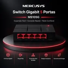 Switch de Mesa - MS105G Com 5 Portas 10/100/1000Mbps Mercusys