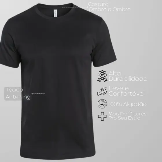 Camiseta Masculina Lisa 100% Algodão Leve Casual Moderna Dia a Dia Básica Reforço Ombro a Ombro