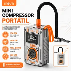 INOVA Compressor De Ar Portátil 150 PSI Digital Recarregável USB Inflador De Pneus Carro Moto Bicicleta