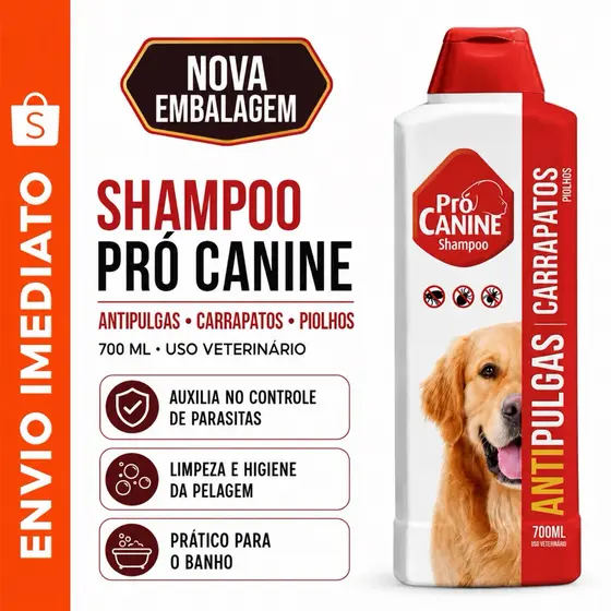 Shampoo Pró Canine Antipulgas e Carrapatos 500ml para Cachorro e Gato