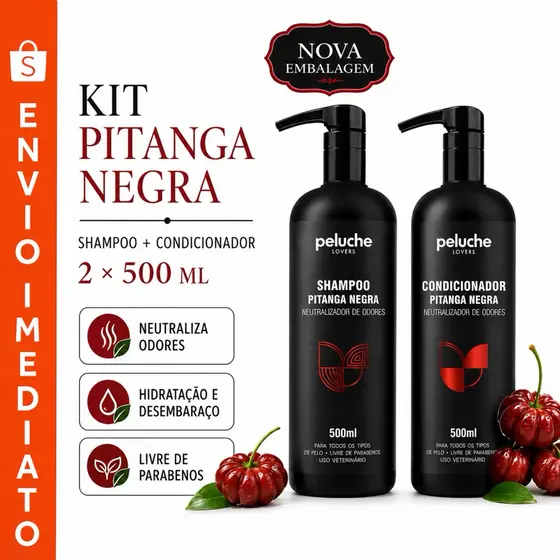 Kit Shampoo + Condicionador Premium Pet Pitanga Negra Peluche Lovers para Cachorro e Gato