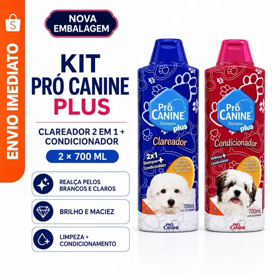 Kit Completo Pró Canine Shampoo Clareador + Condicionador 700ml para Cachorro e Gato