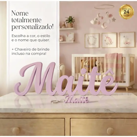 Letreiro Nome Personalizado Decorativo Infantil de Mesa ou Estante