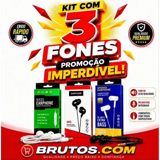 Kit C/3 Fones De Ouvido P2 Microfone - ULTRA RESISTENTE