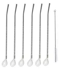 Kit 6 Colheres Canudo Bailarina – Para Gin e Drinks, Inclui Limpador