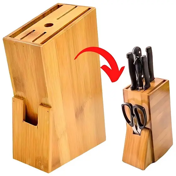 Faqueiro Organizador 9 Cavidades de Bambu Cepo Facas Utensílios para Cozinha