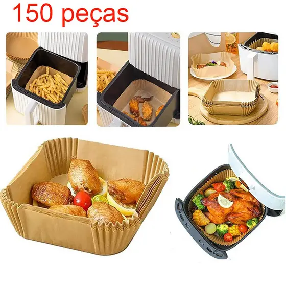 Kit 150 Forma Quadrada De Airfryer Descartável Antiaderente De Papel Cozinha