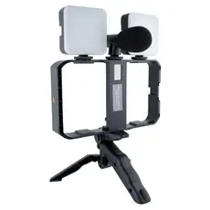 Kit de Iluminação Fotográfica Tripé + 2 Luz de Led + Microfone Video Making Profissional