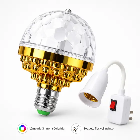 Lâmpada LED Bola Maluca Giratória RGB E27 Festa Balada KTV Projetor Colorido Com Bocal Tomada Flexível Silenciosa