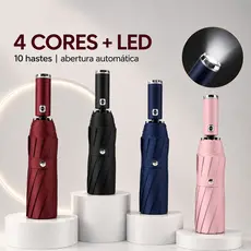 Guarda-Chuva Automatico Perfin 10 Varetas Antivento Lanterna LED Protecao UV UPF50+ Dobravel Sol Chuva Premium