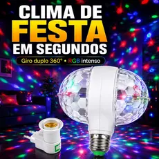 Lampada LED Bola Maluca Dupla Giratoria RGB E27 Festa Balada Aniversario Projetor Iluminacao Bivolt Quarto Tomada