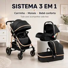 Carrinho de Bebê Luxuoso 3 em 1 com Moisés e Bebê Conforto – Seguro, Confortável e o Preferido das Mamães!