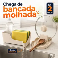 Kit Cozinha Organizada Porta Detergente Esponja Suporte Tampa Colher Bancada