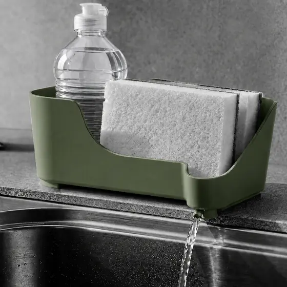 Porta Detergente Organizador De Pia Com DRENO ABRE E FECHA para Bucha Sabão Esponja e Rodinho