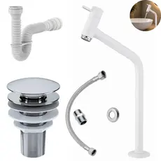 Kit Torneira Banheiro Bancada Link Branca Válvula Ralo Click 7/8 Sifão Universal Engate 40cm