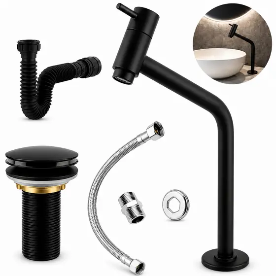 Kit Torneira Banheiro Bancada Link Preta Válvula Ralo Click 7/8 Sifão Universal Engate Rabicho 40cm