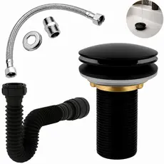 Kit Banheiro Válvula Ralo Click 7/8 Preta Sifão 72cm Engate Rabicho Flexível 40cm
