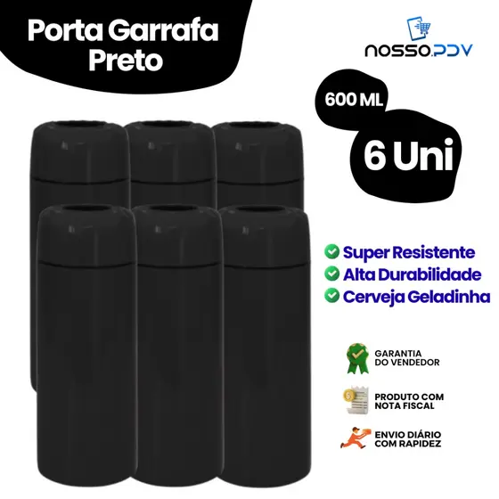Kit 6 Porta Garrafa Térmico Para Cerveja Garrafa 600ml Cor Preto Parede Dupla Alta Qualidade Envio Rápido