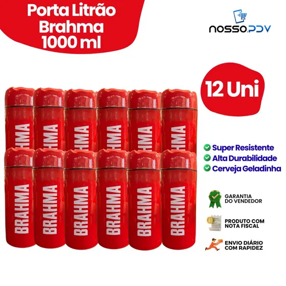 Kit 12 Porta Garrafa Térmico Para Cerveja Litrão Brahma 1L Cor Vermelho Parede Dupla Alta Qualidade Envio Rápido