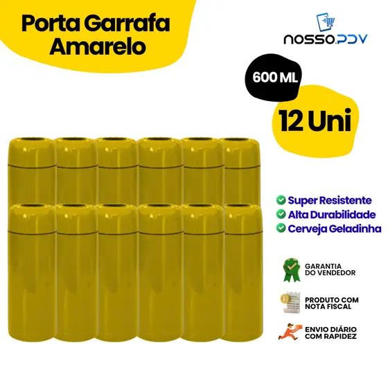 Kit 12 Porta Garrafa Térmico Para Cerveja Garrafa 600ml Cor Amarelo Parede Dupla Alta Qualidade Envio Rápido
