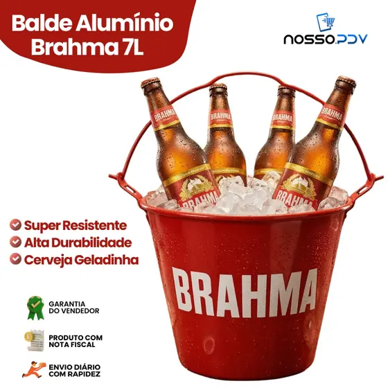 Balde de Alumínio 7 Litros Brahma Ótimo para Bar Área de Churrasco Ideal para Long Neck Garrafas Gelo