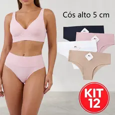 Kit 12/5/3 Calcinhas Feminina Cos Alto 5 Cm Sem Costura Corte Laser