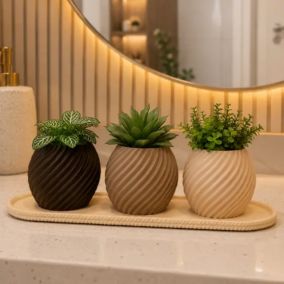 Mini Vasos Cachepot Bandeja Suculentas Plantas Decoração Minimalista Sala Quarto Escritório