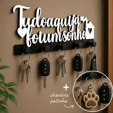 Porta Chaves Parede Decorativo Moderno 5 Ganchos + Chaveiro Patinha Pet Organização Sonho