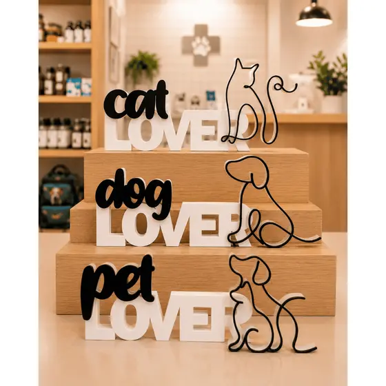 Letreiro Decoração Pet Dog Cat Lover 20cm Premium Gato Cachorro
