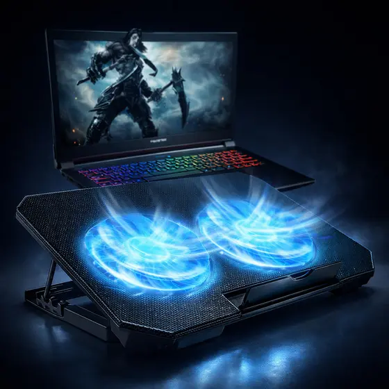 Suporte Notebook com Cooler BM-763 Ajustável 5 Níveis Base Refrigerada 2 Ventiladores LED 2 USB 10” a 17”